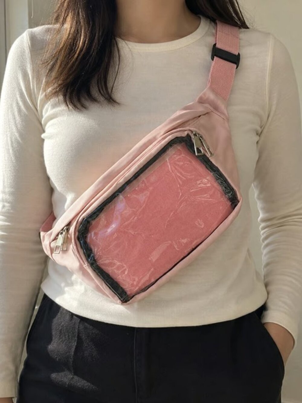 PINK Y2K Kawaii Ita Bag Crossbody Waist Bag Clear Window Anime Sling Purse